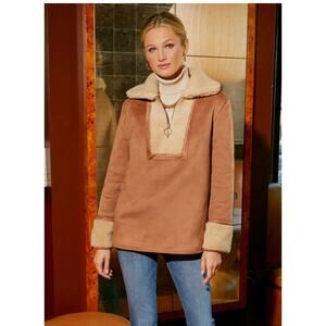 Tuckernuck Stella Shearling Quarter Zip Pullover Jacket Tan Cream Medium